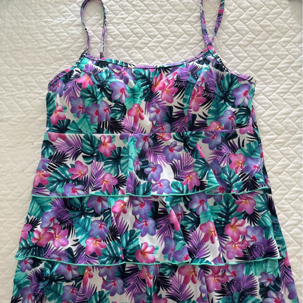 Purple and Pink One Piece Swimsuit with Ruched Bodice